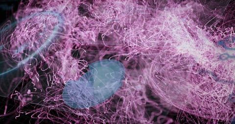 Swirling neon light trails pink purple with teal ovals and orb abstract motion background