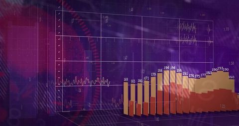 Futuristic 3d bar graph on digital financial dashboard