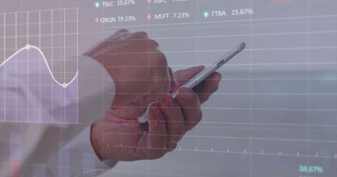 Senior Professional Analyzing Data on Smartphone with Dynamic Financial Charts