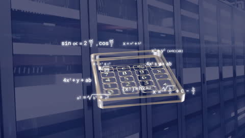 Digital Calculator and Mathematical Formulas on Servers Animation