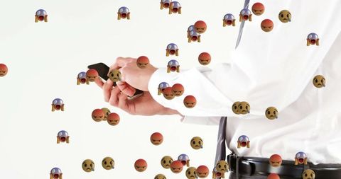 Businessman facing online criticism managing smartphone news update