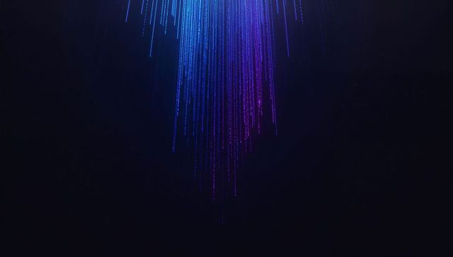Digital Waterfall with Cascading Light Streams in Blue and Purple Gradients