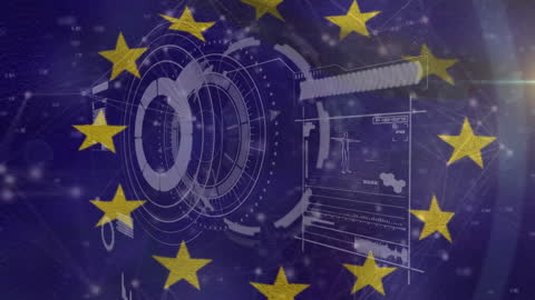 European Union Flag with Digital Interface Hologram