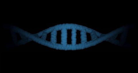 Glowing blue dna double helix floating in black background molecular science visualization