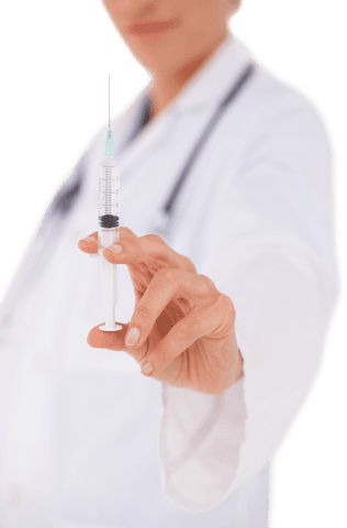 Healthcare professional holding transparent syringe thoughtfully