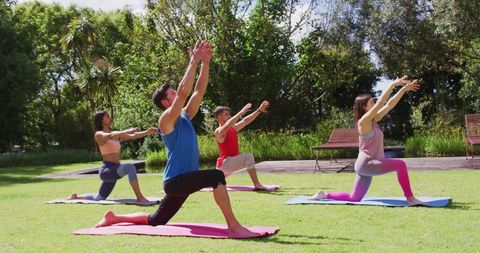 group yoga session outdoors in sunny park - Download Free Stock Images Pikwizard.com