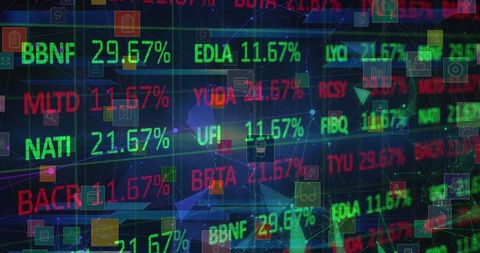 Dynamic stock market numbers with digital interface overlay