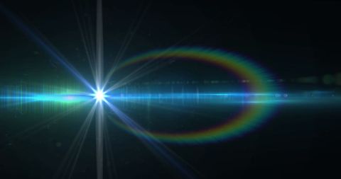 Prismatic lens flare with blue and white light beams