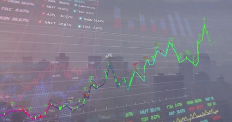 Digital Financial Graphs Overlay on Dynamic Cityscape