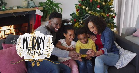 Happy Family Taking Selfie During Christmas Celebration