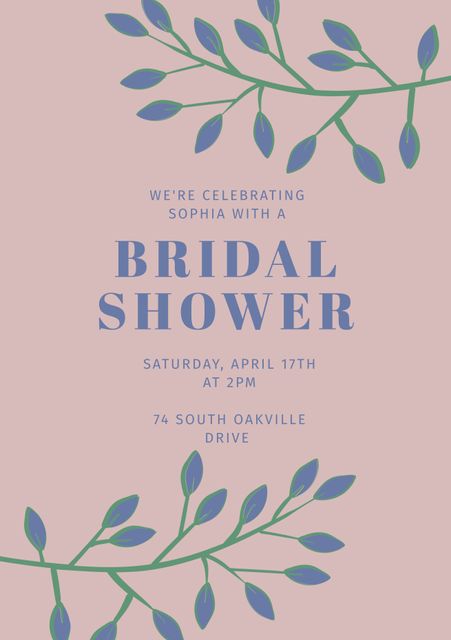 Perfect for inviting guests to a bridal shower, this beautifully designed invitation uses delicate foliage accents and soft pastel colors to evoke a sense of springtime elegance. Ideal for wedding events, sophisticated celebrations, and feminine-themed parties.