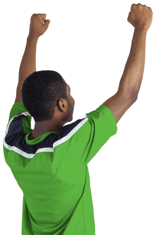 Joyful Sports Fan Celebrating with Raised Arms Against Transparent Background