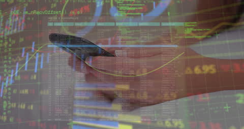 Woman Analyzing Financial Data on Smartphone with Global Business Layer