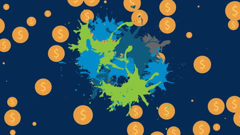 Creative Abstract Background with Gold Dollar Icons and Paint Splashes