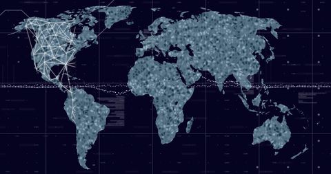 Global Network Connectivity over World Map with Data Points - Download Free Stock Images Pikwizard.com