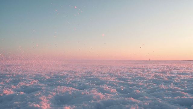 Winter dawn with distant sailboat silhouette in pastel glow