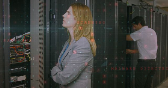 Caucasian Female IT Engineer Scanning for Cyber Threats in Data Center - Download Free Stock Images Pikwizard.com