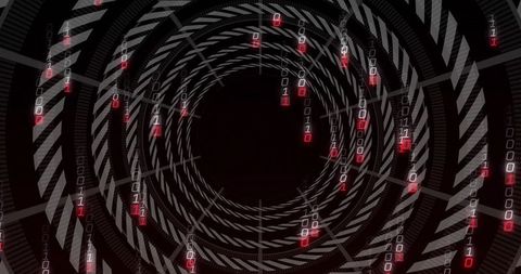 Futuristic digital tunnel with binary code streams