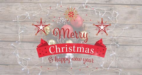 Festive Christmas and New Year Greeting with Baubles and Lights