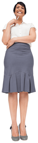 Smiling Biracial Businesswoman with Pen on Transparent Background