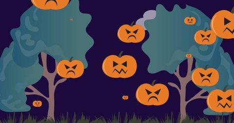Halloween Pumpkins Floating over Dark Forest - Download Free Stock Images Pikwizard.com