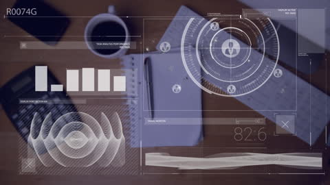 Futuristic Data Processing Display Over Office Desk