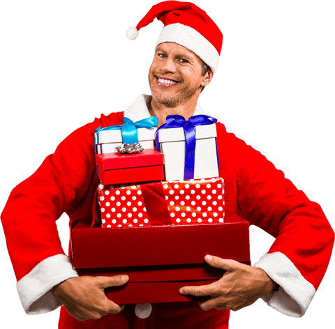 smiling man in transparent santa costume carrying holiday gifts - Download Free Stock Videos Pikwizard.com