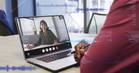 Professional Virtual Team Meeting in Modern Office Setting