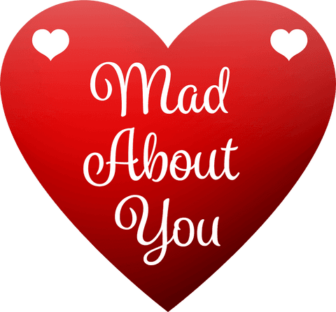 Romantic Red Heart With 'Mad About You' Text on Transparent Background