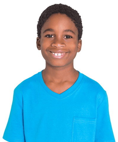 Smiling African American Boy with Blue Shirt on Transparent Background