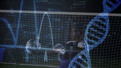 Soccer Player with DNA and Heart Monitor Graphics