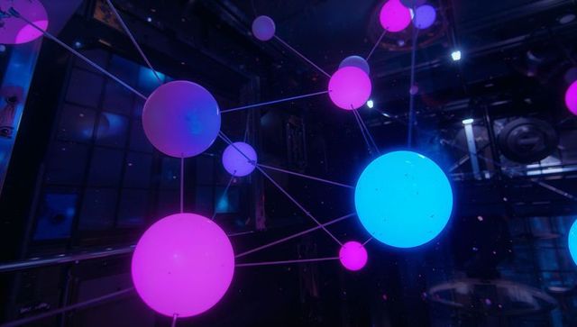 Futuristic Network with Glowing Spheres and Connecting Rods