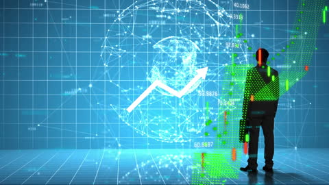 Businessman Analyzing Global Data and Technology Growth