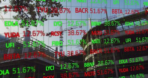 Financial Data Overlaying Construction Site Reflects Housing Market - Download Free Stock Images Pikwizard.com