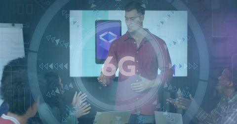 Diverse Team Discussing Future of 6G Technology in Modern Office