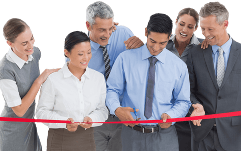diverse business team celebrating victory with transparent ribbon cutting - Download Free Stock Videos Pikwizard.com