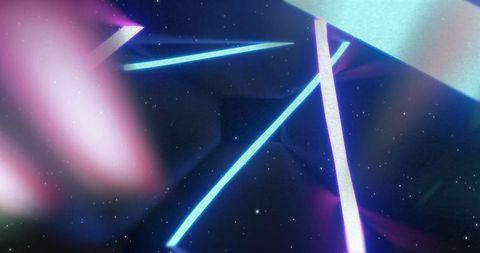 Intersecting neon light bars in cosmic digital environment
