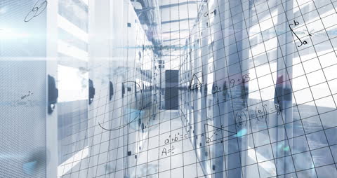 Digital Equations Overlaid on Modern Server Room