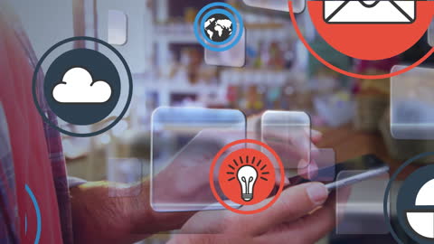 Media Icons Overlay with Man Using Smartphone