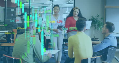 Business Team Analyzing Financial Data Projections in Office Meeting