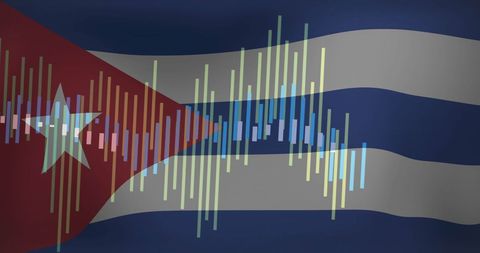 Cuban Flag with Financial Data Overlay Depicting Economic Growth