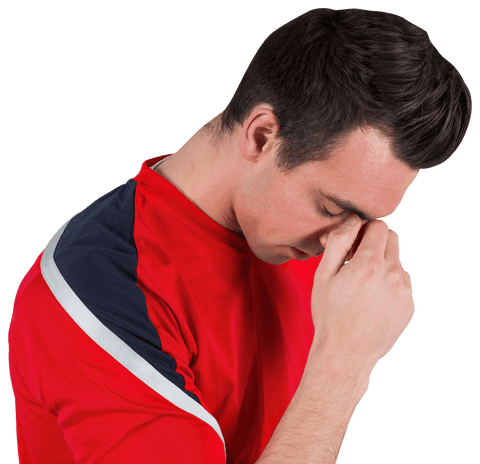 Transparent Football Fan in Red Shirt Appearing Disappointed