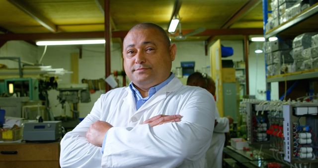 Confident Scientist Posing in Laboratory with Arms Crossed - Download Free Stock Images Pikwizard.com