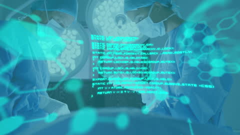 Surgeons Utilizing Futuristic Technology with Digital Interface Overlay