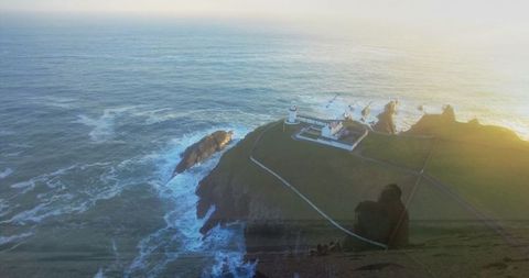 Aerial View of Waterfront Cliffs with Embracing Couple Overlapped - Download Free Stock Images Pikwizard.com