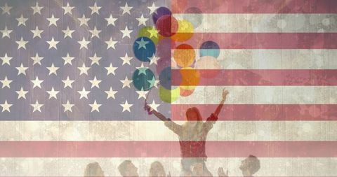 Celebrating Unity and Freedom with American Flag and Balloons