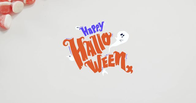 Happy Halloween Banner with Ghosts and Candy on White Background - Download Free Stock Images Pikwizard.com