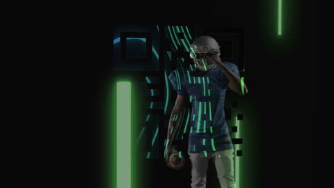 Neon QR Code and Rugby Player Highlighting Modern Technology in Sports
