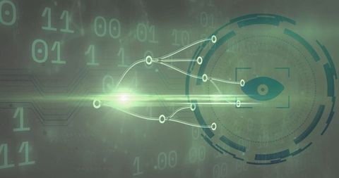 Digital Network with Eye Icon and Binary Code Concept Art