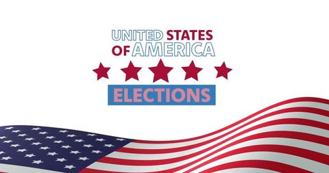 United states elections banner featuring waving american flag, five stars and elections label